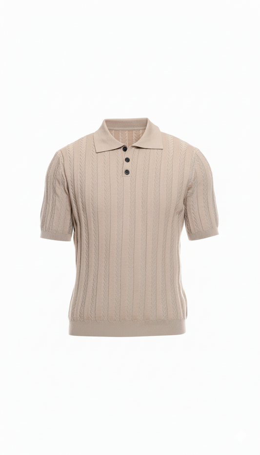 René Knit Polo Shirt Light Brown Tan 3