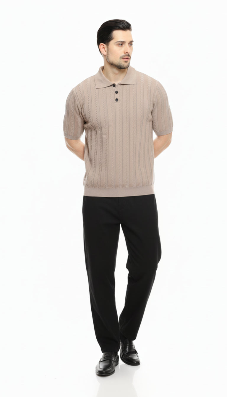 René Knit Polo Shirt Light Brown Tan 1