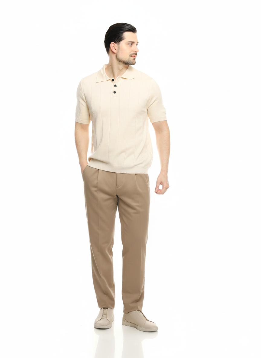 René Knit Polo Shirt Beige