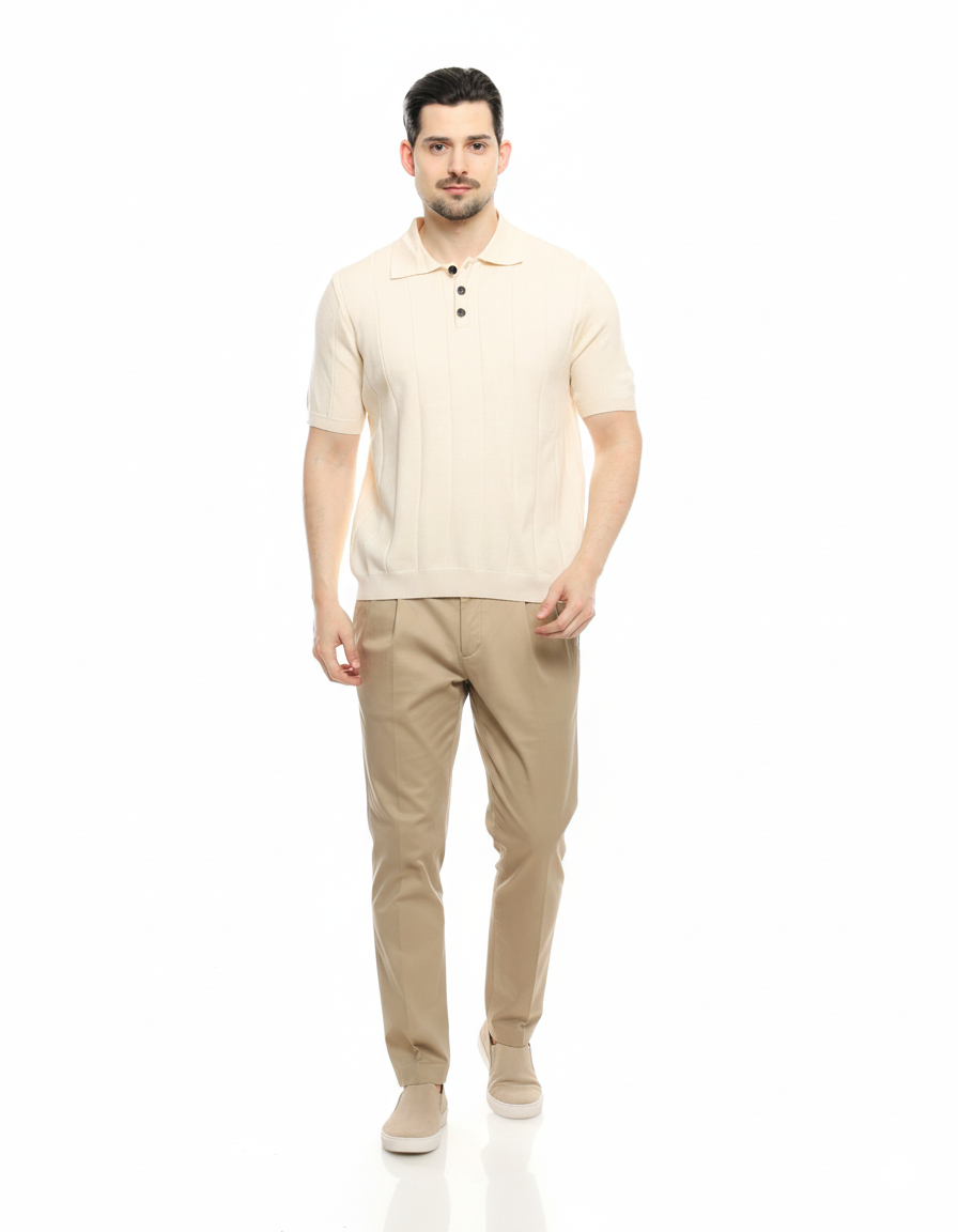 René Knit Polo Shirt Beige
